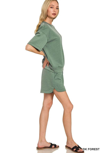 Zenana Scuba Short Sleeve Top & Shorts Set Trendsi 446bad4d1f1a4006a5098f675409a624-Max-Origin