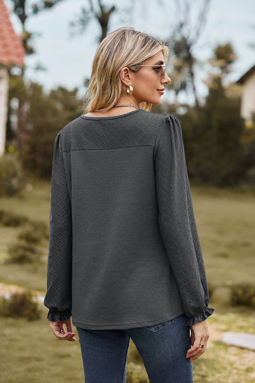 Round Neck Puff Sleeve Blouse Trendsi 446c7013db2141e2aef2448822bac84c-Max