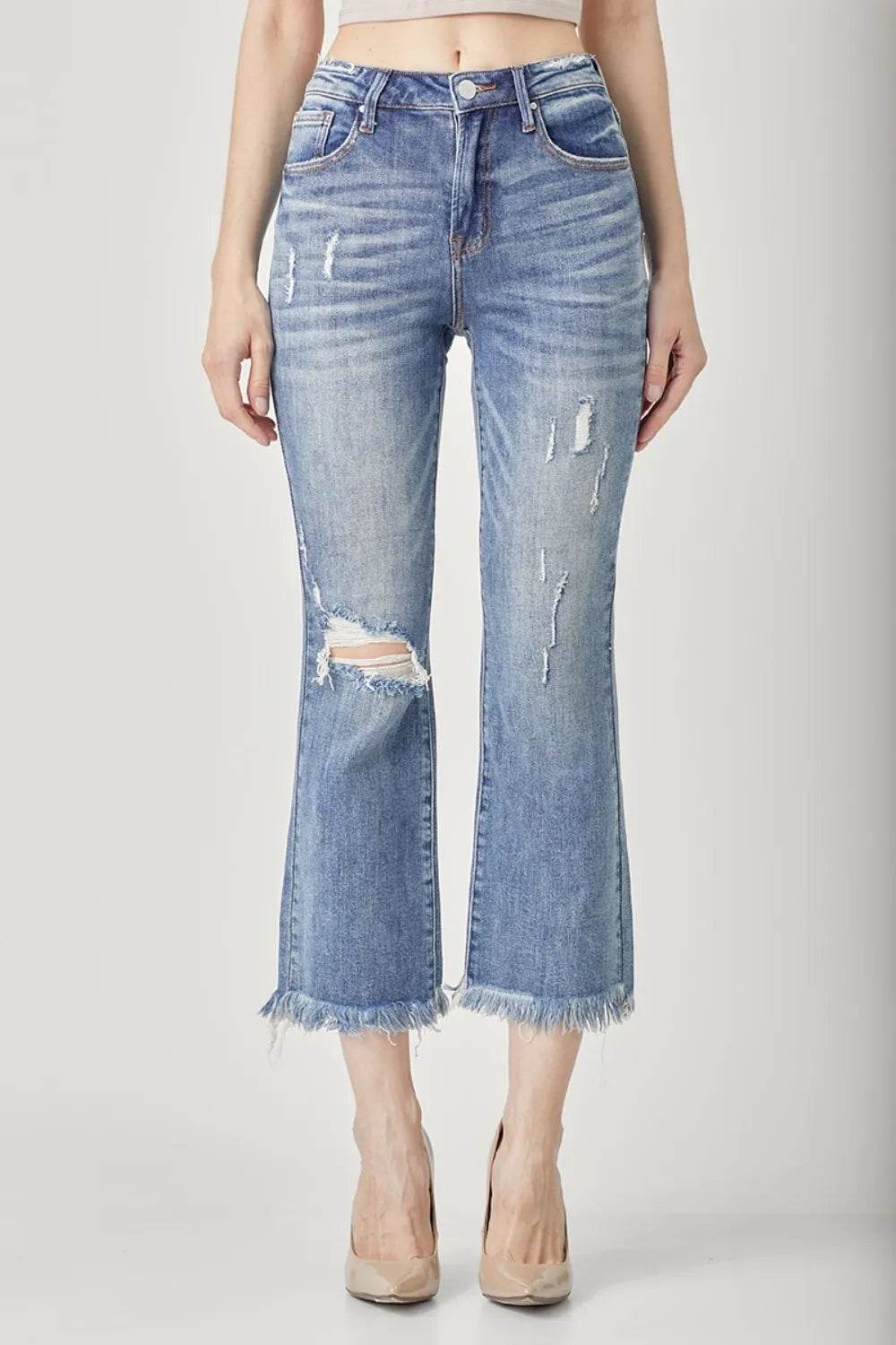 RISEN High Waist Distressed Cropped Bootcut Jeans Trendsi 44859d87-b91d-41ae-b993-a31bdb9c9a0a-Max