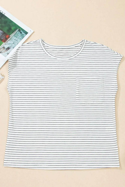 Stripe Cap Sleeve Crew Neck Casual Tee with Chest Pocket Trendsi 44b034b3-c3bb-41fe-ac1b-b4714d4cdebb-Max-Origin