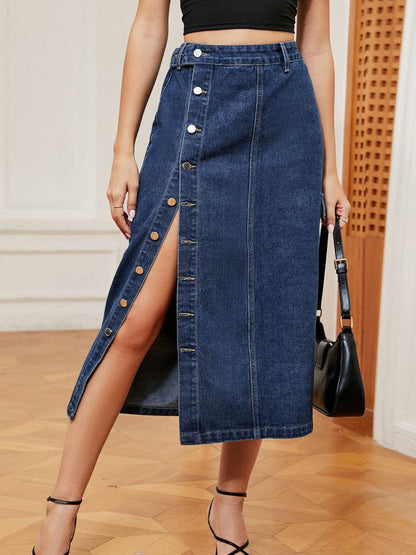 Button Down Midi Denim Skirt Medium Trendsi 44b3409b6c264735806796bc3df0e383-Max