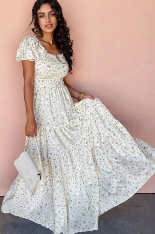 Floral Smocked Short Puff Sleeve Maxi Dress White Trendsi 4526d39f-6147-4a33-9281-c2c4d9081f01-Max-Origin