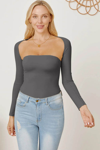 Cutout Raglan Sleeve Bolero and Tube Top Dark Gray Trendsi 452ac341-83db-485b-bb65-6fba190cc2ad-Max