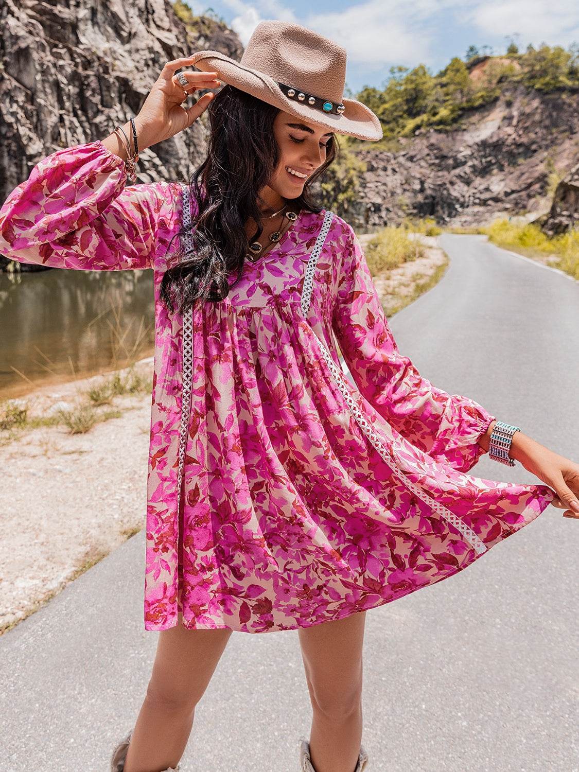 Long Sleeve V-Neck Mini Dress Trendsi 452b3b21ba59427eb78c14b8c76723ca-Max