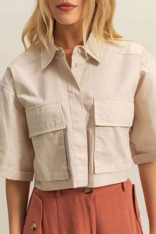 HYFVE Front Pockets Poplin Collared Neck Crop Shirt Trendsi 4542ab3a-396f-4fe7-b596-e212a6deda66-Max