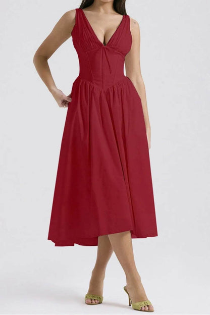 Ruched V-Neck Sleeveless Dress with Pockets Deep Red Trendsi 456bf14a-ae34-4ca4-9ebc-3e3110b945e1-Max-Origin
