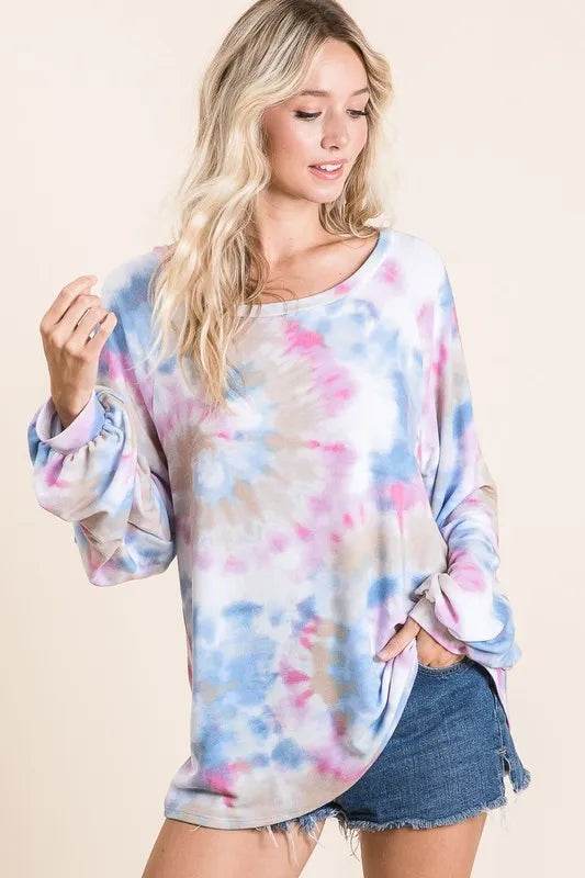 BiBi Tie Dye Print Terry Top With Puff Sleeves BLUE MULTI Trendsi 4574bad2cd364a79bafde2b111d5e4a5-Max-Origin