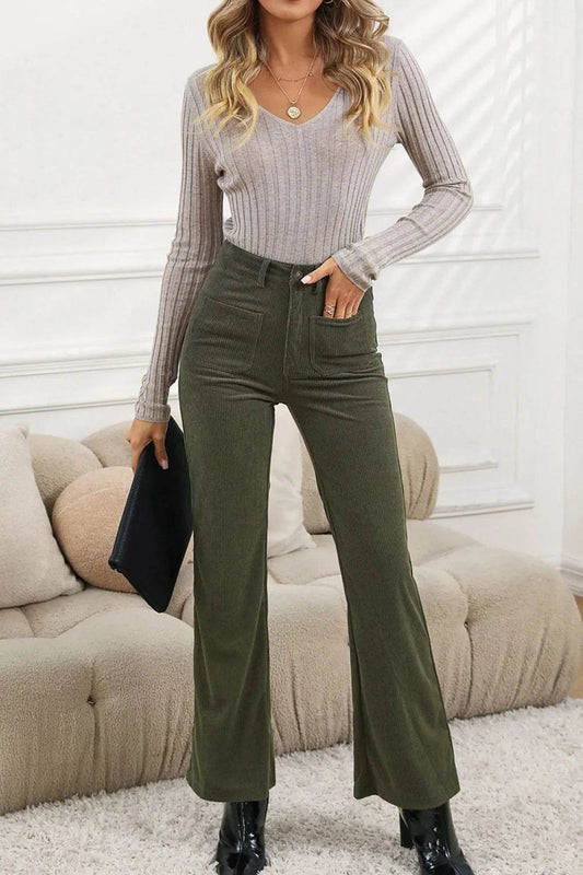 High Waist Square Pockets Corduroy Pants Moss Trendsi 4577558b-6190-43c4-a468-ad2efab53d85-Max