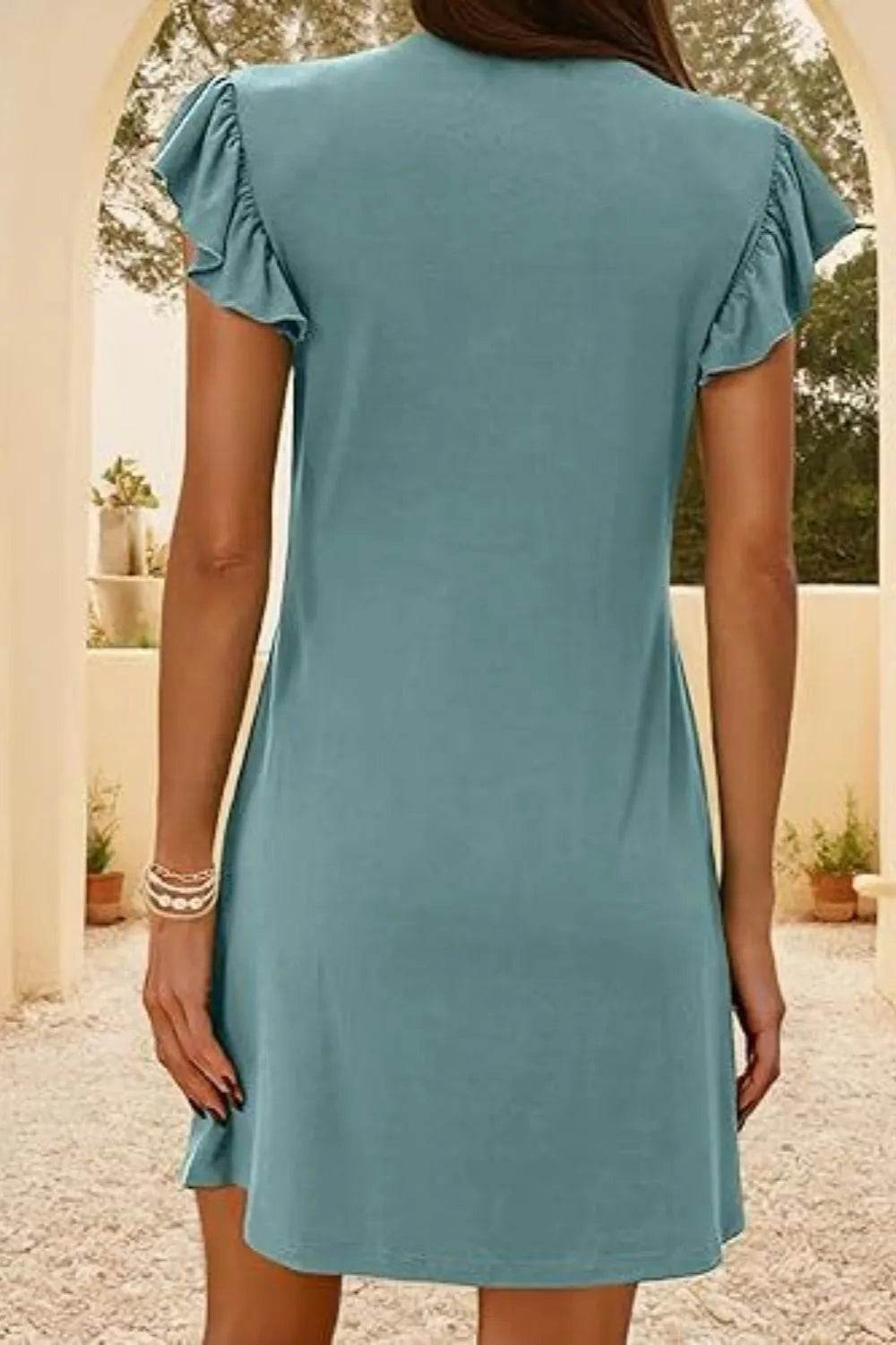 V-Neck Ruffled Cap Sleeve Dress Trendsi 45a68528-2818-4cd2-b07f-d768ec4f5b45-Max-Origin