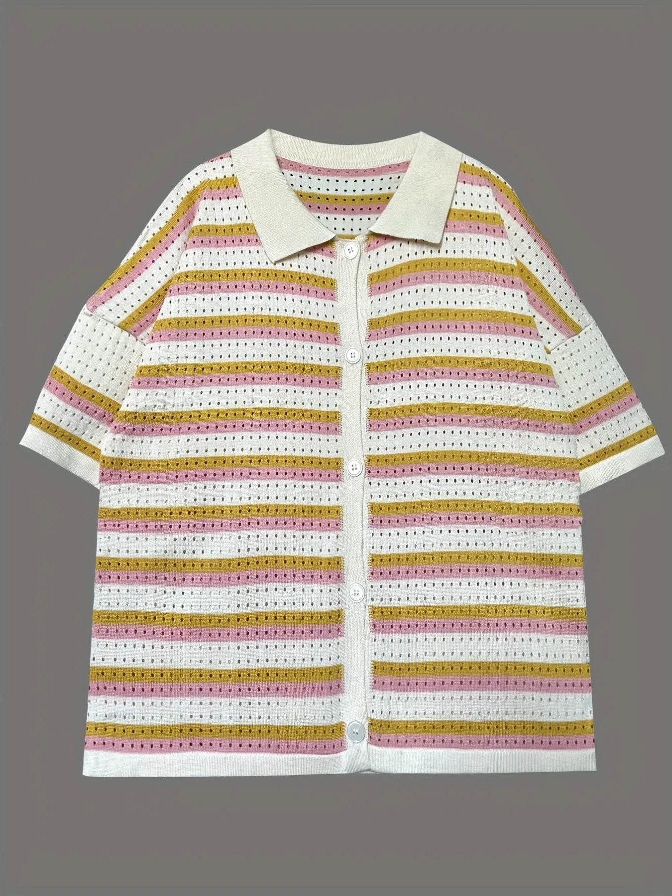 Colorful Striped Button Up Top and Shorts Sweater Set Trendsi 45abd21567c04b0f805daa4e9e3d4147-Max-Origin
