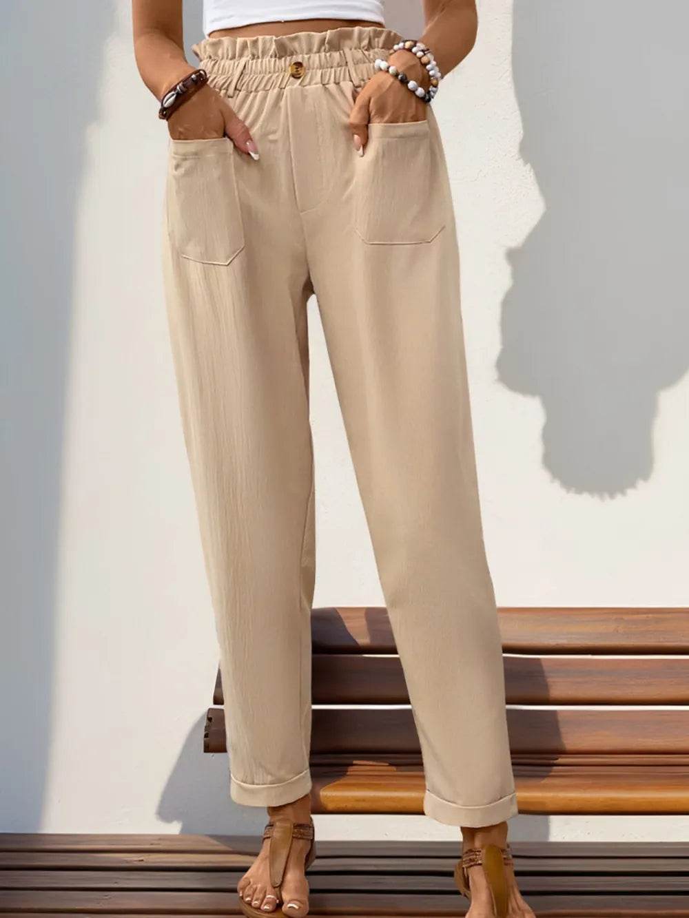 Perfee Frill High Waist Pants with Pockets Trendsi 45c1990f-63d6-4ad5-b71c-53c09620c893-Max