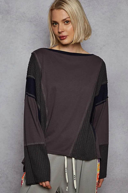 POL Contrast Round Neck Long Sleeve T-Shirt Dark Gray Trendsi 45d1ed75-a042-4a5c-9f5a-889aa53f71f4-Max-Origin