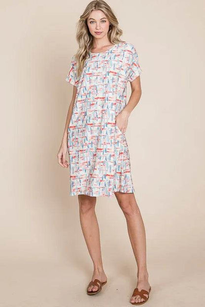 BOMBOM Printed Round Neck Short Sleeve Tee Dress Trendsi 45d2d954-e28c-4bfe-bd5d-691b7d0b534d-Max-Origin