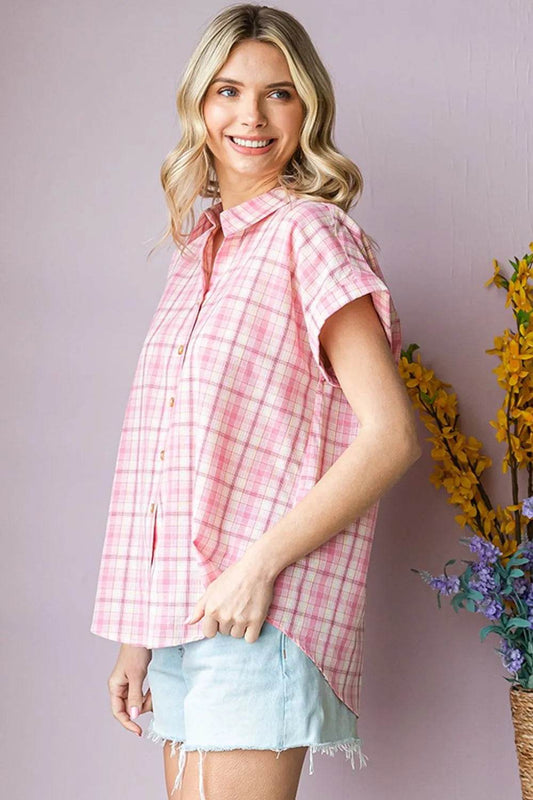 Cotton Bleu by Nu Lab Plaid Collared Neck Short Sleeve Shirt Trendsi 45e7581d-a912-42d6-99fd-8a35aa9394a9-Max