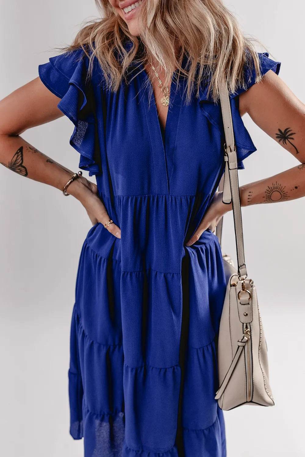 Ruffled Short Sleeve Collared V Neck Tiered Midi Dress Trendsi 45e83d54-c5c7-4c36-8a85-97502a141f89-Max