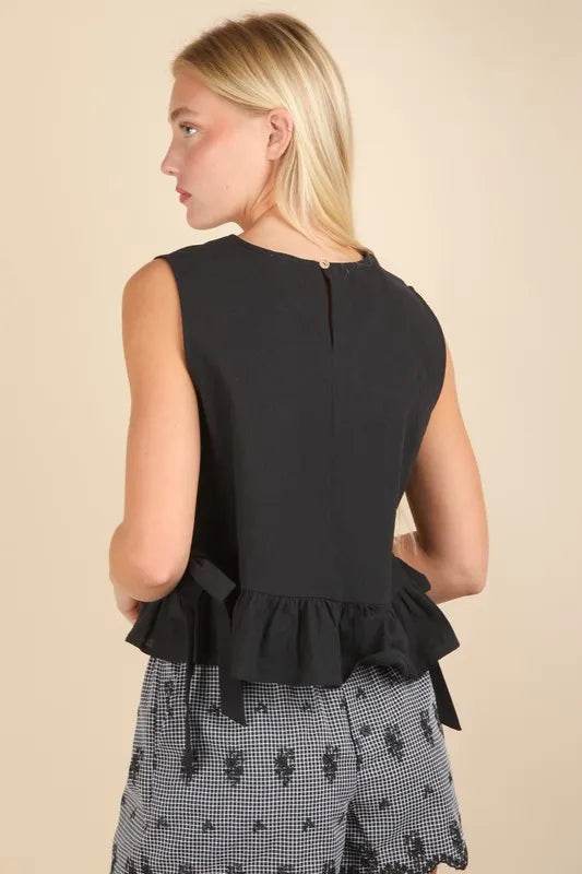 VERY J Side Tie Detail Ruffled Sleeveless Top Trendsi 45f542c99b914bcb9f23d61f6ffe9da8-Max-Origin