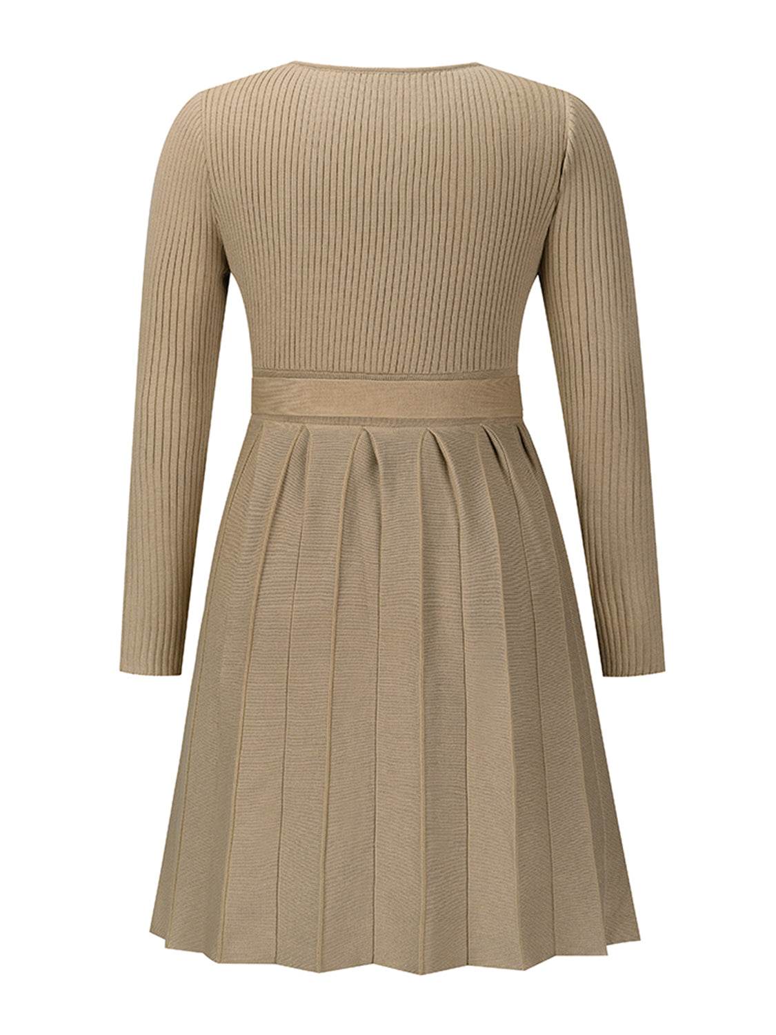 Surplice Neck Tie Front Pleated Sweater Dress Trendsi 45fc3273da3941789668f1c9fa67babc-Max