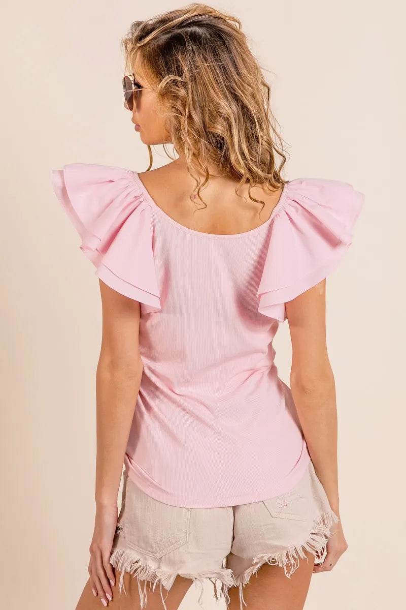 BiBi Wide Layered Ruffle Sleeve Scoop Neck Ribbed Top Trendsi 46160ac4c79e4054867aef30a801fb8e-Max-Origin