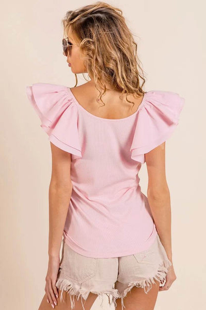 BiBi Wide Layered Ruffle Sleeve Scoop Neck Ribbed Top Trendsi 46160ac4c79e4054867aef30a801fb8e-Max-Origin