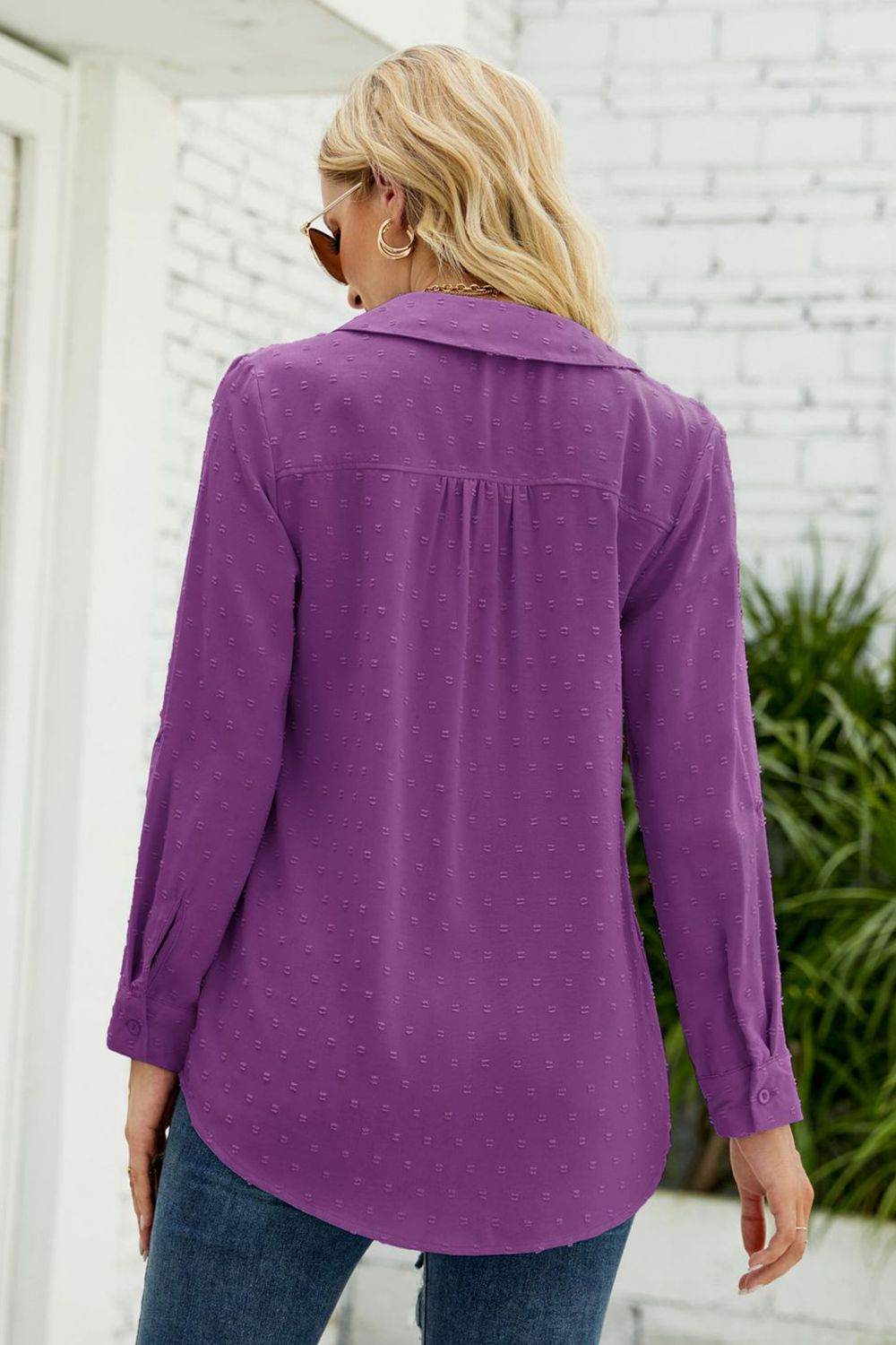 Swiss Dot Johnny Collar Blouse Trendsi 461b2acbb0c347a995dafba2a32fe3f1-Max
