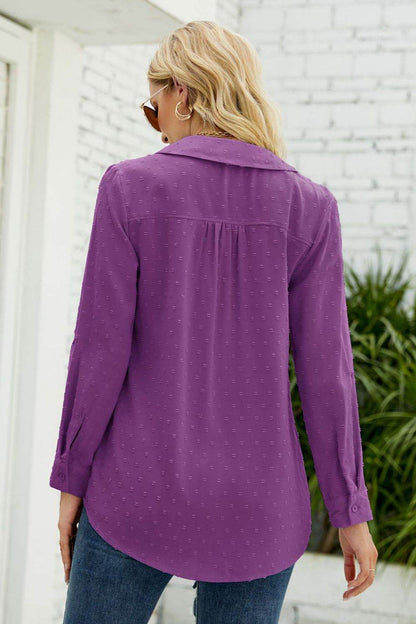 Swiss Dot Johnny Collar Blouse Trendsi 461b2acbb0c347a995dafba2a32fe3f1-Max