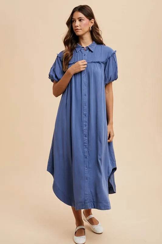 Annie Wear Mineral Washed Button Down Puff Sleeve Shirt Dress Trendsi 461c75fc-5fce-4ddc-860d-a918f318efce-Max