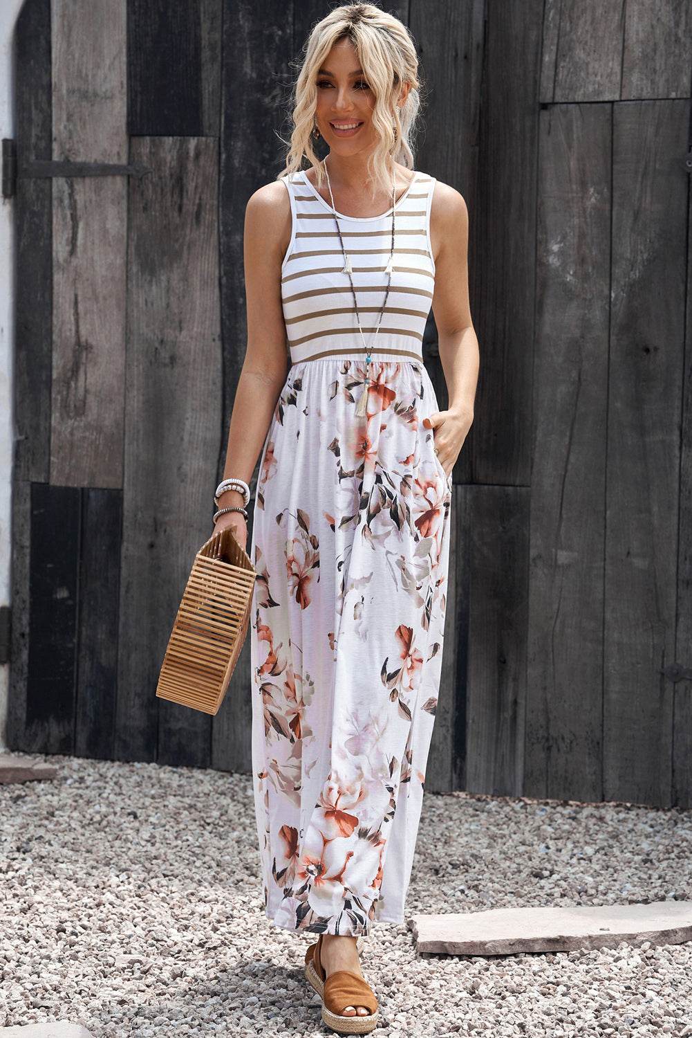 Striped Floral Round Neck Sleeveless Maxi Dress Trendsi 462e965e95be4de49877eab4e1a26ca2-Max
