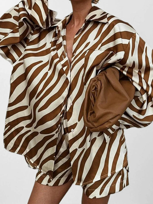 Full Size Zebra Print Shirt and Shorts Matching Set Plus Size Brown Trendsi 46569754e2ca479f9203d665132c7437-Max-Origin