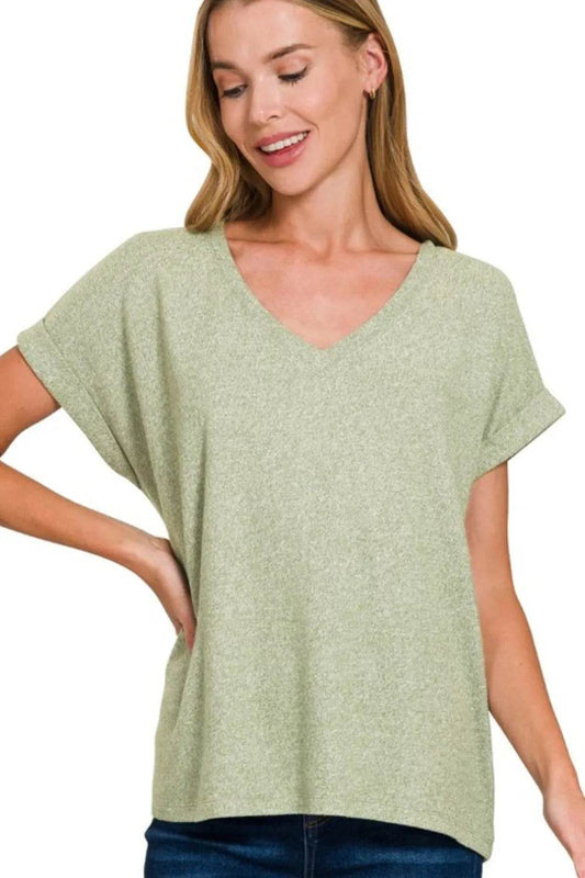 Zenana Soft Melange Hacci V-neck Tee LT OLIVE Trendsi 46769685-84b4-4ceb-b9d4-a764ad2380a5-Max-Origin