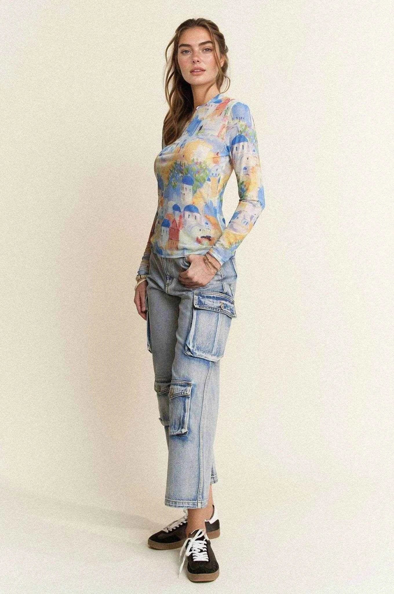 Davi & Dani Multi Printed Mesh Round Neck Long Sleeve Top Trendsi 469e117865184c248cee1a448bc1ca87-Max-Origin