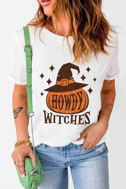 HOWDY WITCHES Round Neck Short Sleeve T-Shirt Trendsi 46b68f97-30c1-4900-ba6a-9d83288b7f82-Max