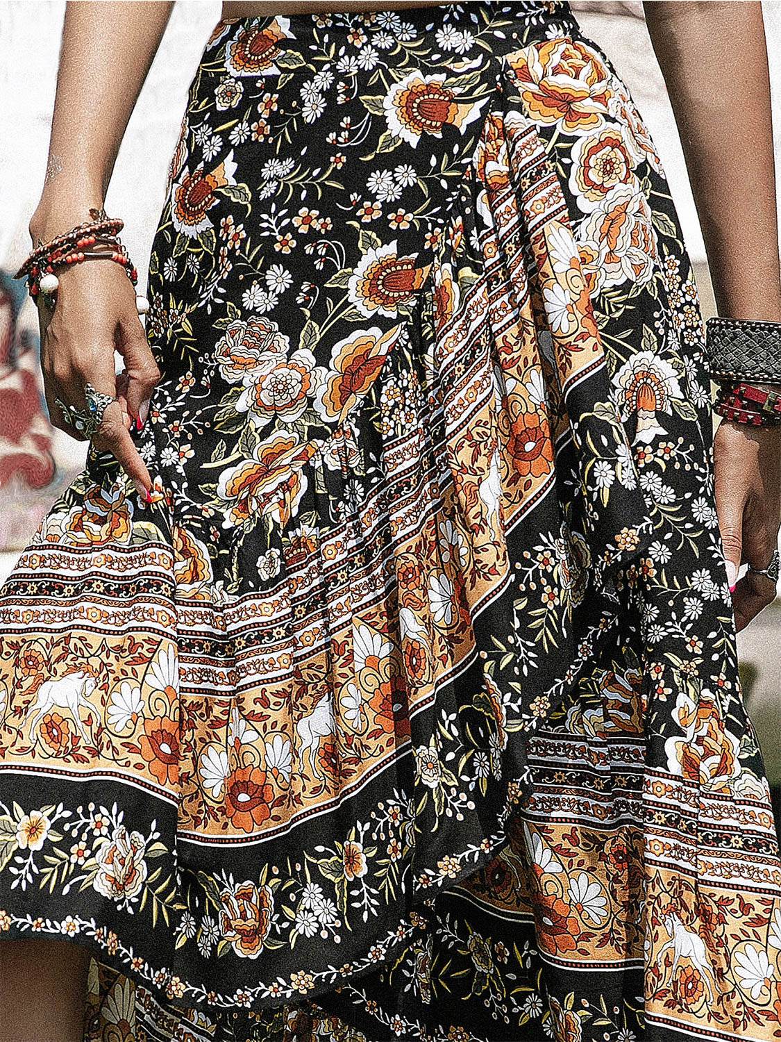 Printed High-Low Ruffle Hem Skirt Trendsi 46d569a5fd6546efa48ca036bea69919-Max