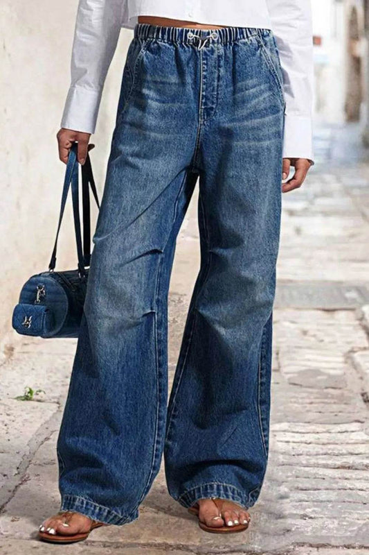 Drawstring Waist Wide Leg Shirred Jeans Trendsi 46fc56a4-8c68-47e1-8250-b39c8ee186ff-Max