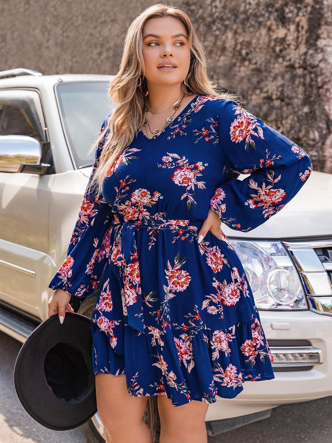 Plus Size V-Neck Long Sleeve Dress Trendsi 472af11112654c61b6a01ead431aec75-Max