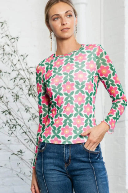 Floral Round Neck Long Sleeve Top Trendsi 474db154bc6f4912b65d98838d344f2d-Max