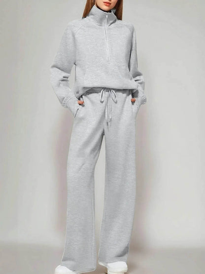 Half Zip Long Sleeve Top and Pants Set Light Gray Trendsi 4752c858-7a41-4581-9279-b0a301c78c7a-Max-Origin