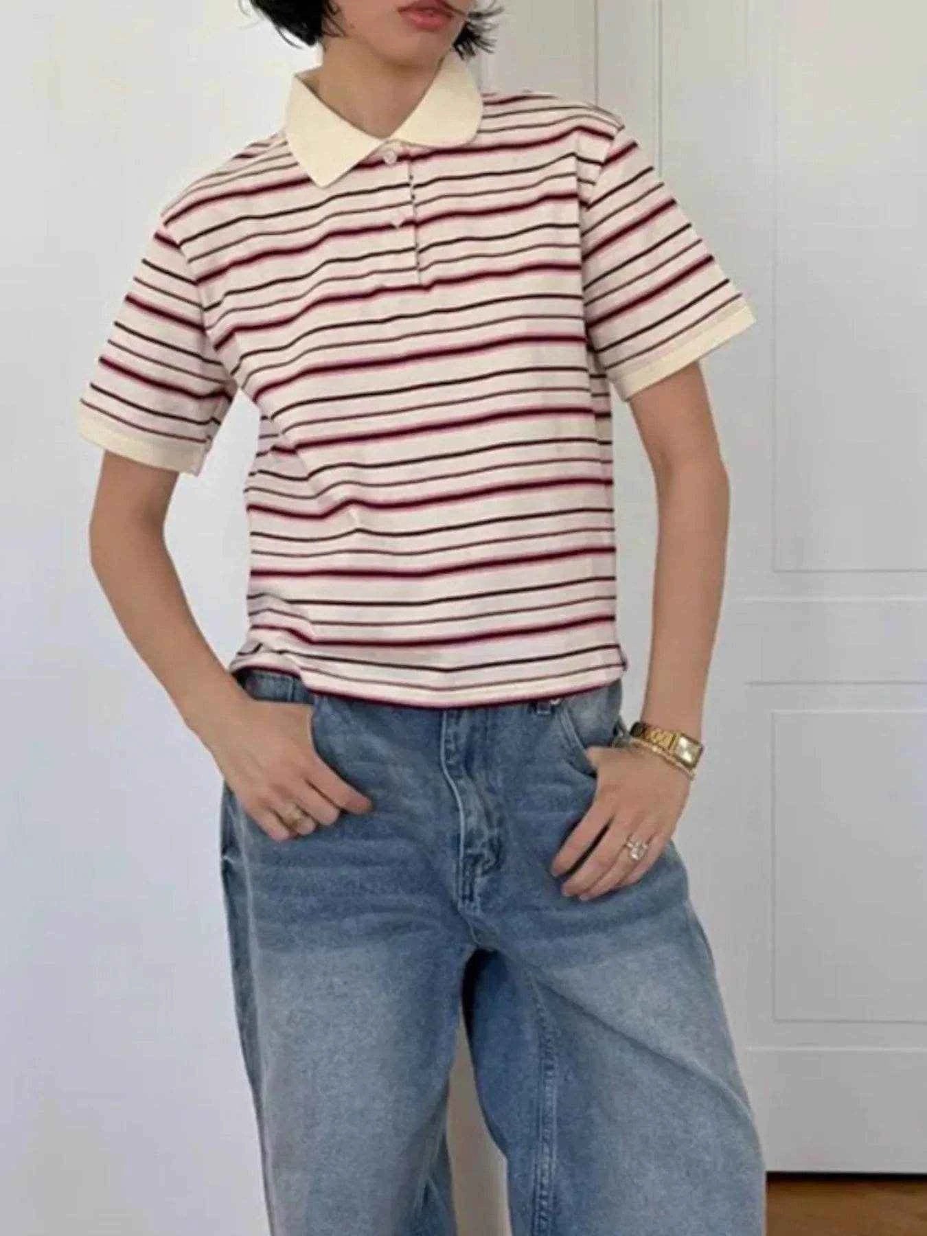 Striped Polo T-Shirt with Contrast Collar Trendsi 4766722a-d719-4724-b221-a978fc659eed-Max-Origin
