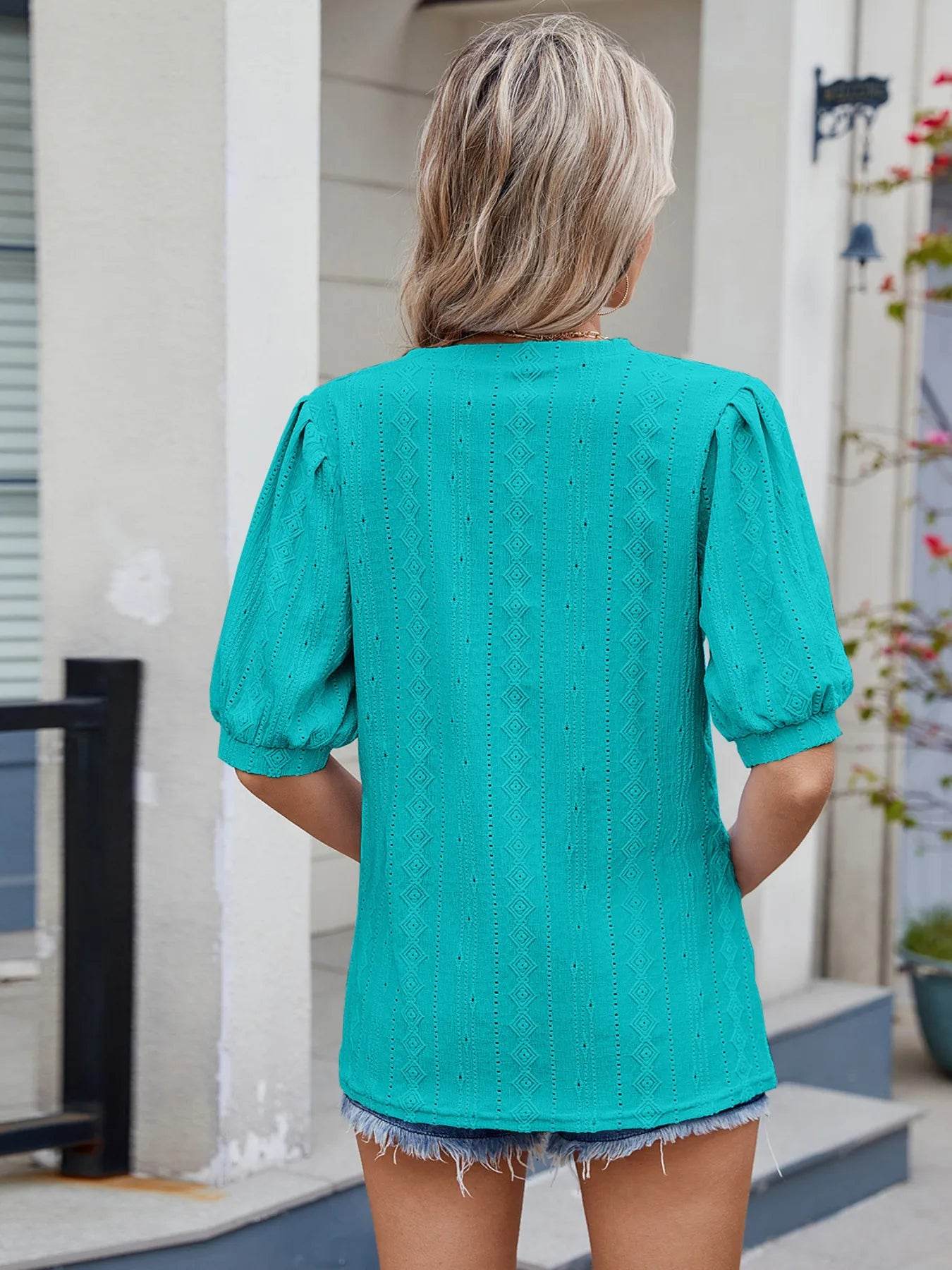 Eyelet V-Neck Puff Sleeve Casual Top Trendsi 476b374db95e49a080b8cd36e4fb1433-Max-Origin