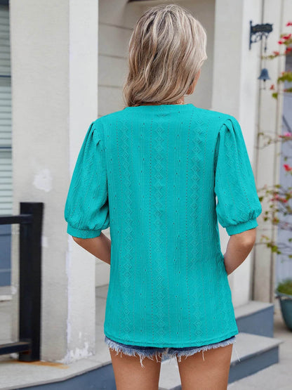 Eyelet V-Neck Puff Sleeve Casual Top Trendsi 476b374db95e49a080b8cd36e4fb1433-Max-Origin