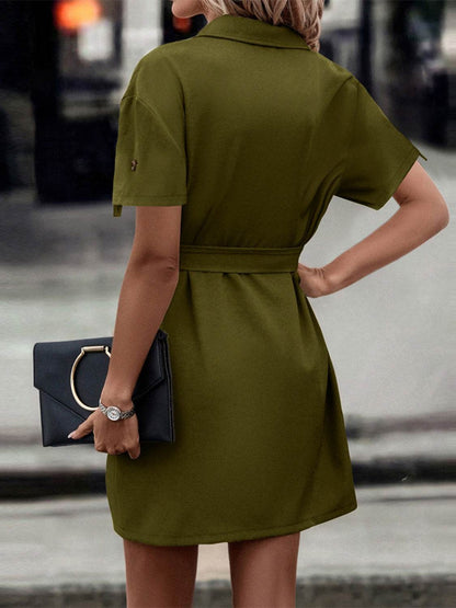 Shiny Tie Waist Collared Dress Trendsi 4773603d755b460ebe481a4e9832219c-Max