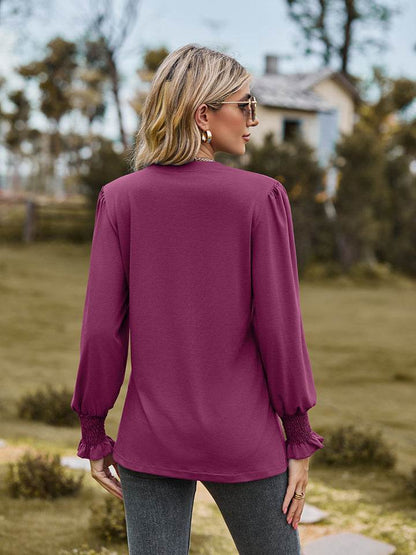 Notched Neck Flounce Sleeve Blouse Trendsi 477c02307ae04053a5ddfd73f27484b1-Max