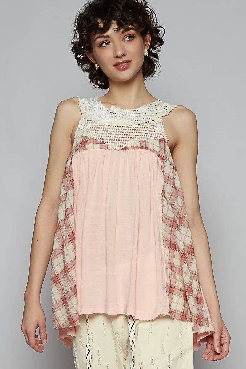 POL Crochet Lace Plaid Panel Detail Tank Watermelon pink Trendsi 47bf93d1-c42d-4208-b6d4-e1c80f38b61e-Max-Origin