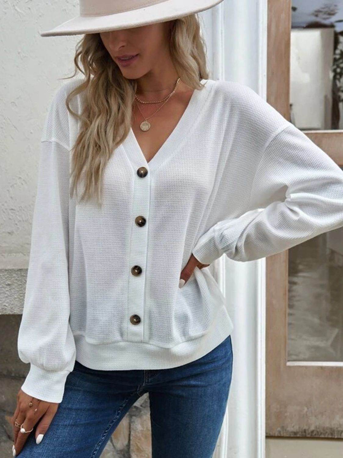V-Neck Dropped Shoulder Blouse Trendsi 47c5b4aca05945f58f402a4120bc38f3-Max