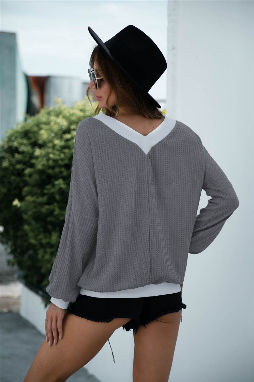 Off-Shoulder Waffle-Knit Dropped Shoulder Blouse Trendsi 47d9cd12b6d84fbfa32bb3a9f0299acb-Max