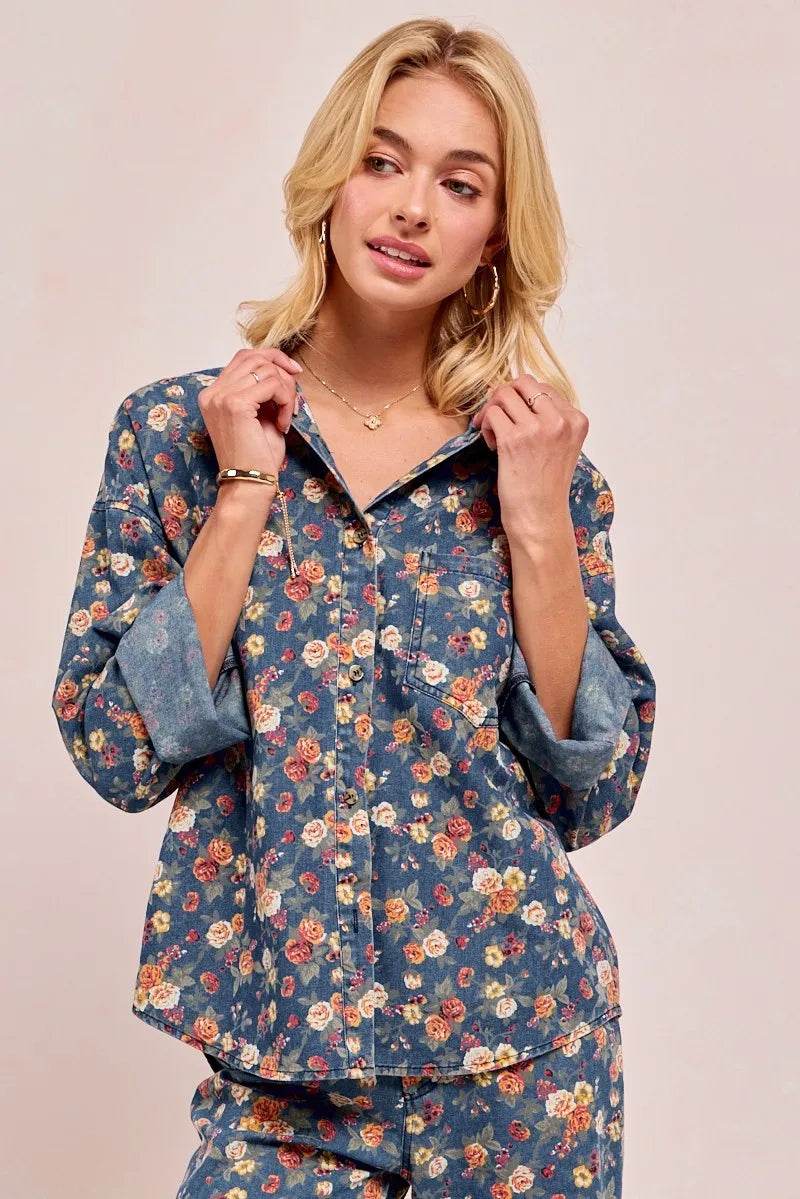 BiBi Washed Floral Print Denim Jacket Trendsi 47dfe9b5fef245b4899457e398c2f454-Max-Origin