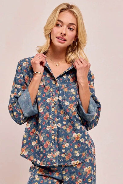 BiBi Washed Floral Print Denim Jacket Trendsi 47dfe9b5fef245b4899457e398c2f454-Max-Origin
