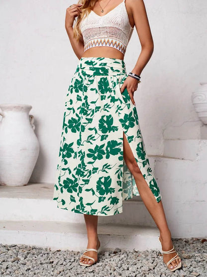 Slit Printed Midi Skirt Green Trendsi 47f59836-c144-4c05-9d70-013c53bd03bc-Max