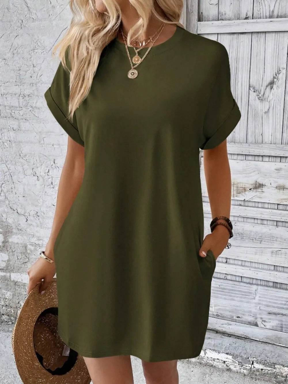 Pocketed Round Neck Short Sleeve Dress Trendsi 480954d6-13c4-4dfb-8aad-1914edfafa73-Max