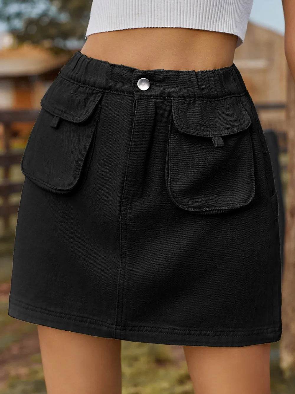 Pocketed Elastic Waist Denim Skirt Trendsi 48173b11-7a07-48c9-bfd0-d25c211ad939-Max