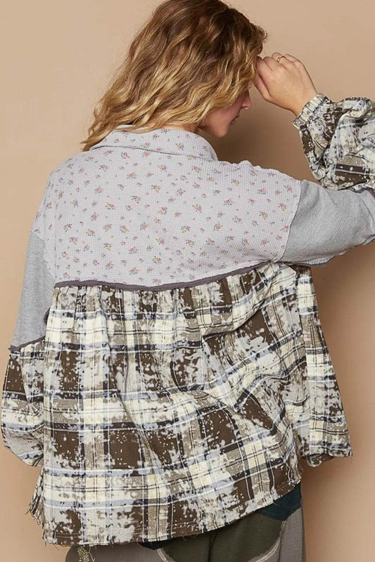 POL Balloon Sleeve Floral Color Block Plaid Shirt Trendsi 482de688-f69a-4944-8c07-4d7101ced185-Max